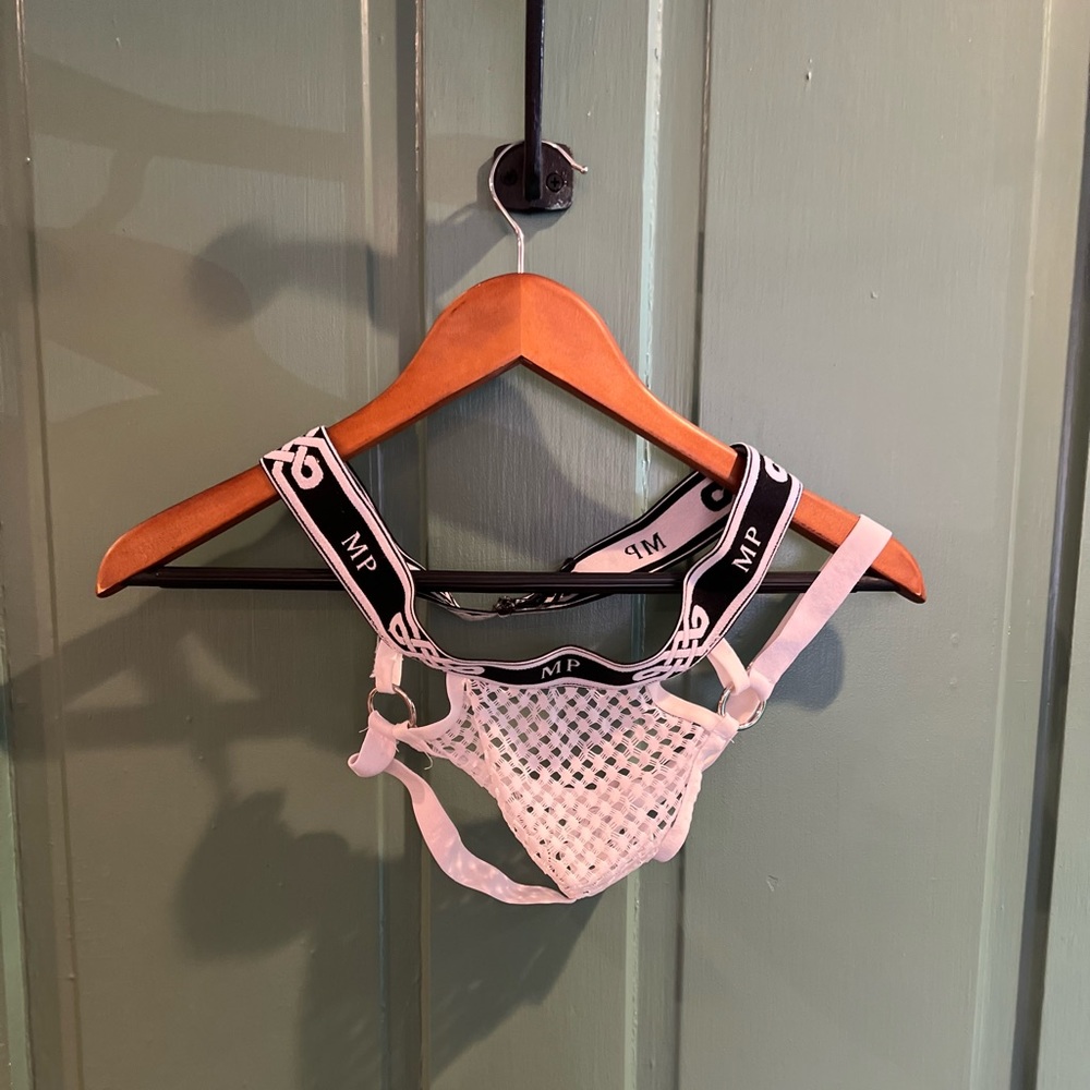 Male Power Ringed White Mesh Jock Strap - Size L/XL